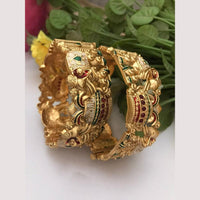 FS Collection Heritage Style Pota Stone And Meenakari Openable Bangles Set
