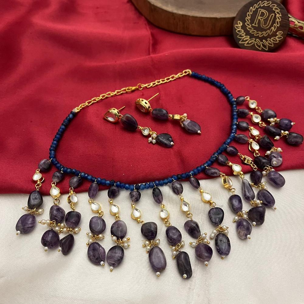 FS Collection Luxury Kundan Stone And Beads Necklace Set