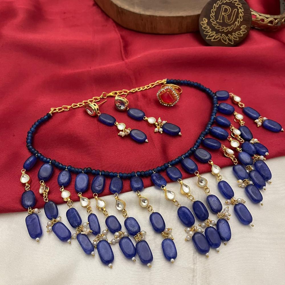 FS Collection Luxury Kundan Stone And Beads Necklace Set