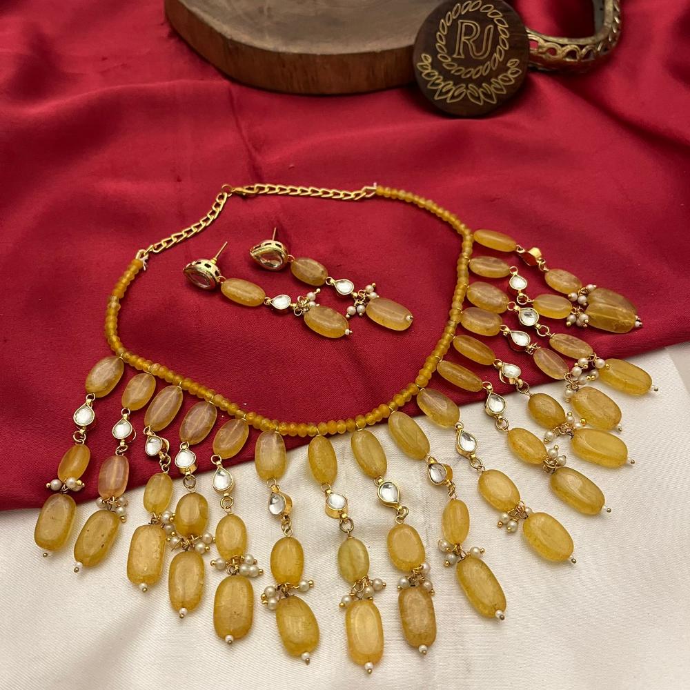 FS Collection Luxury Kundan Stone And Beads Necklace Set