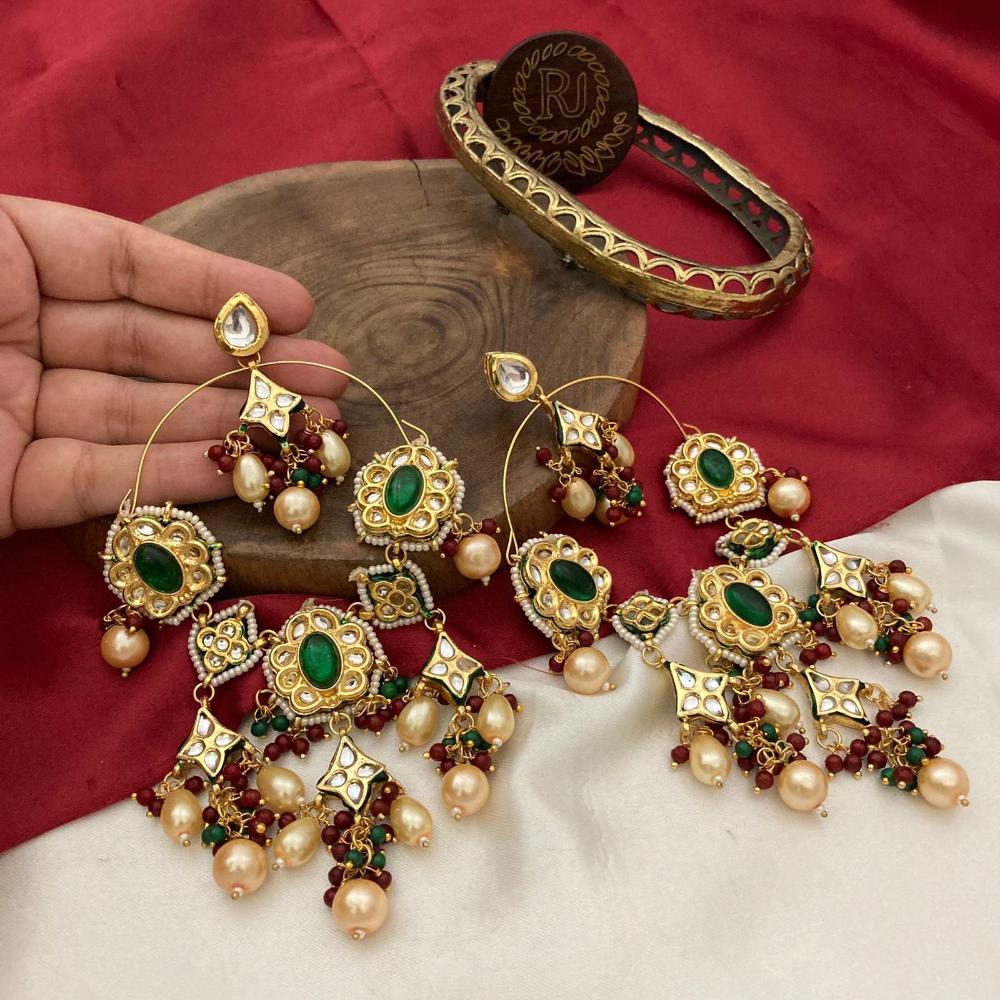 FS Collection Kundan Stone And Beads Designer Dangler Earrings
