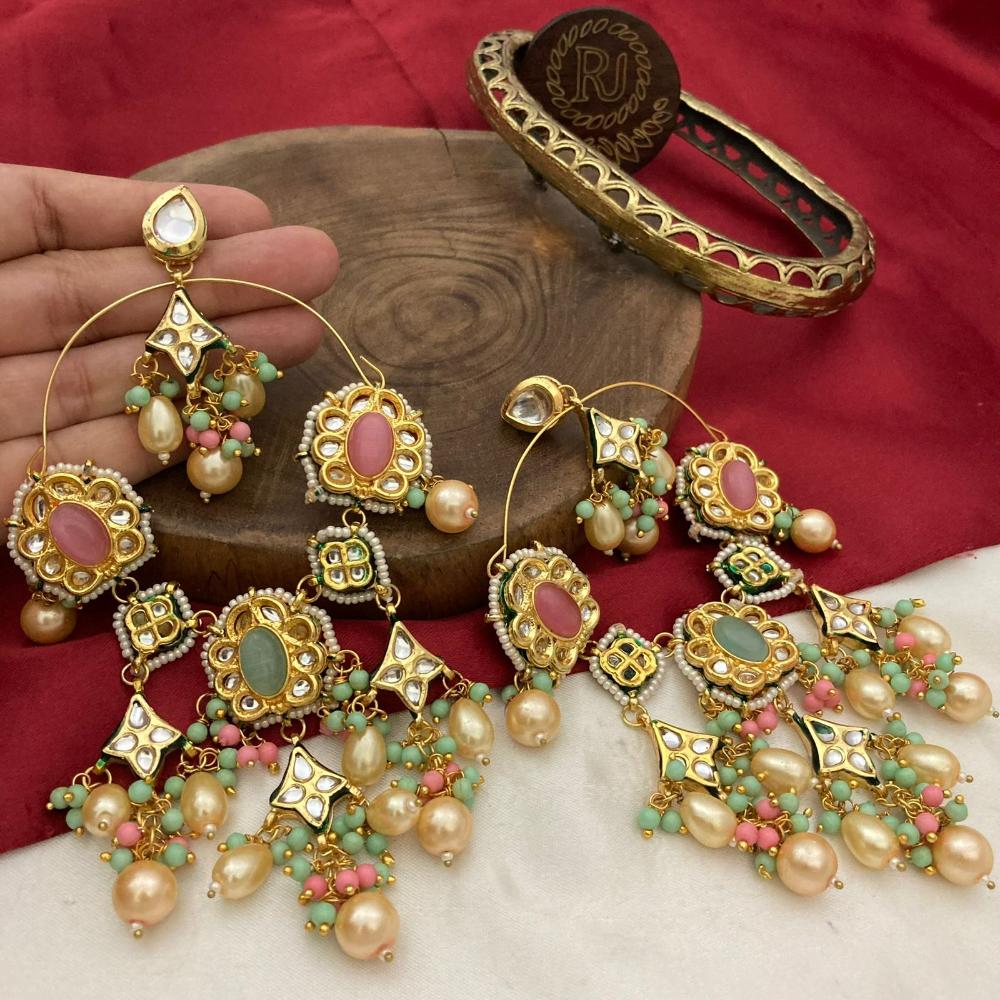 FS Collection Kundan Stone And Beads Designer Dangler Earrings
