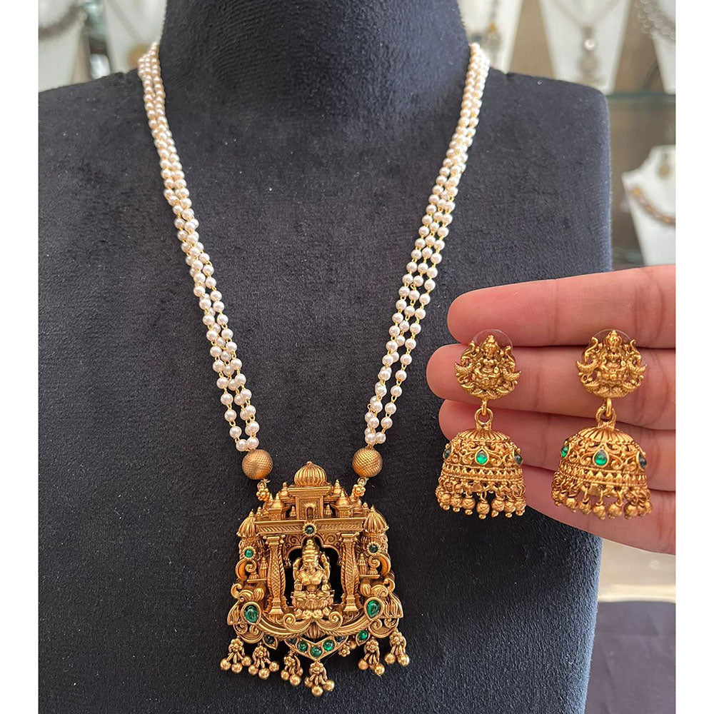 FS Collection Glamorous Pota Stone Pearl And Temple  Necklace Set
