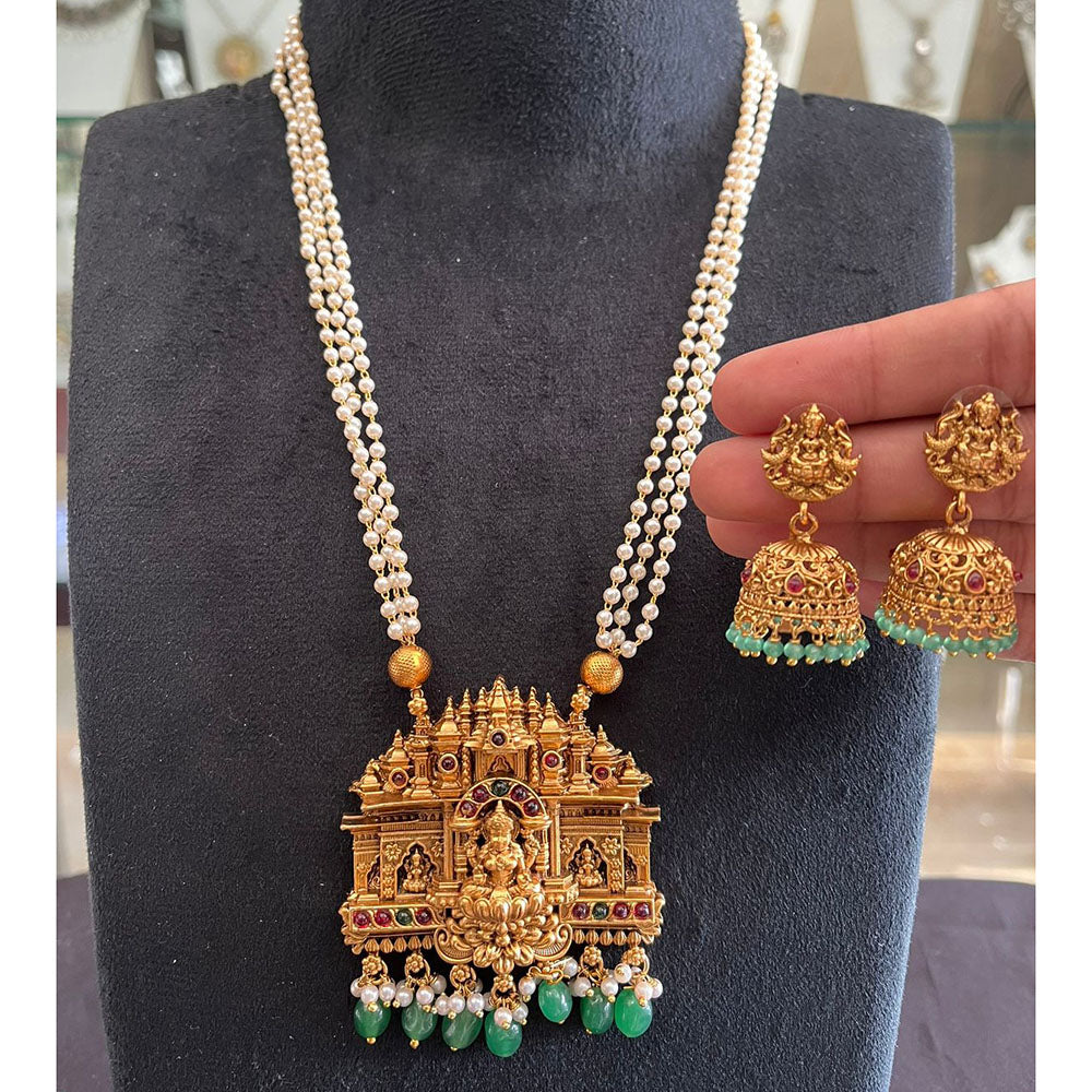 FS Collection Glamorous Pota Stone Pearl And Temple  Necklace Set