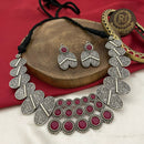 FS Collection Oxidised Plated Heritage Pota Stone Necklace Set