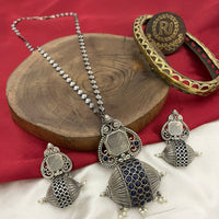 FS Collection Oxidised Plated Heritage Pota Stone Necklace Set