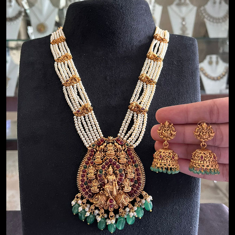 FS Collection Glamorous Pota Stone Pearl And Beads Temple  Necklace Set