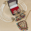 FS Collection Crystal Stone & Beads Jhumki Earrings with Maang Tikka Set