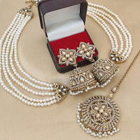 FS Collection Crystal Stone & Beads Jhumki Earrings with Maang Tikka Set