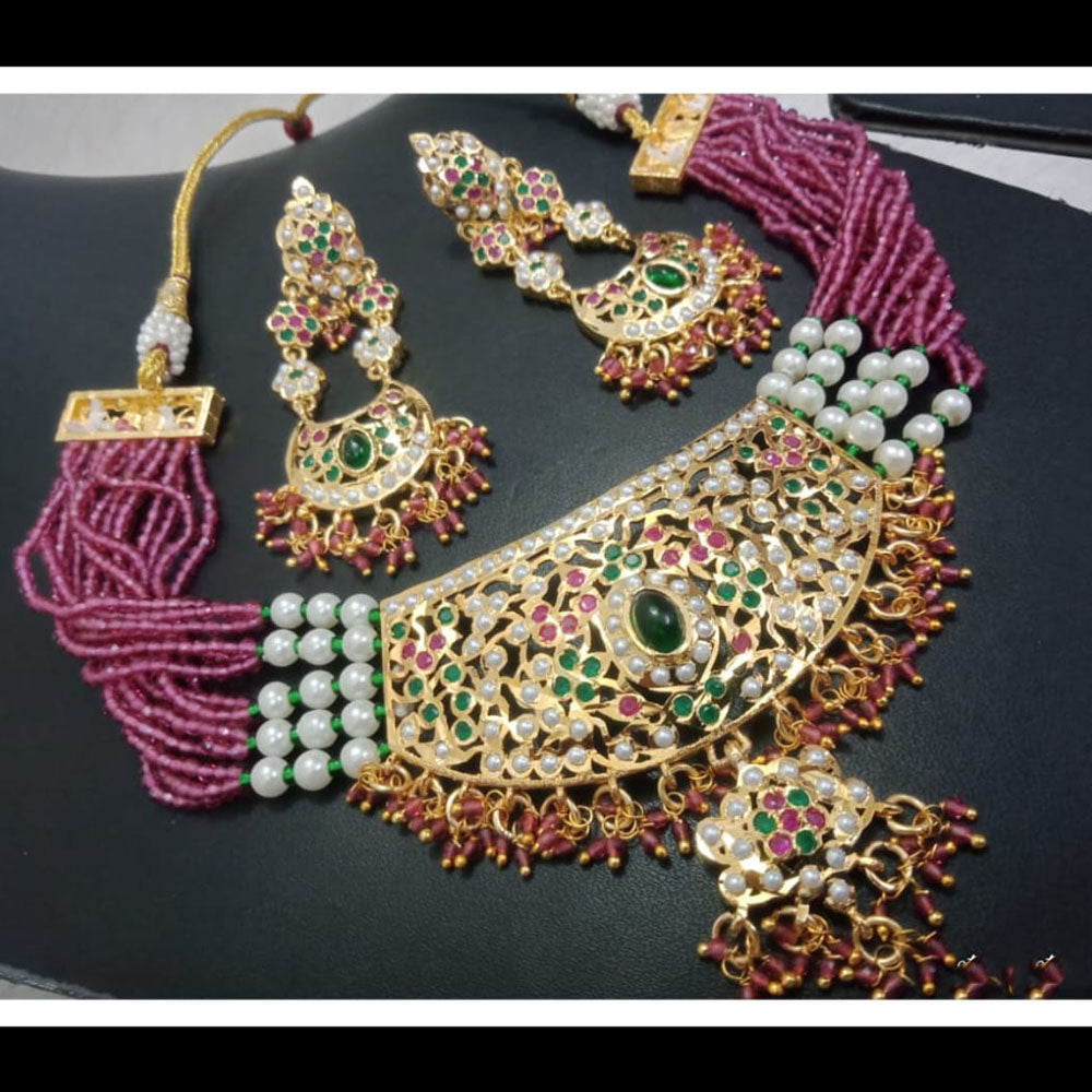 FS Collection Glamorous Pota Stone Pearl And Beads Necklace Set
