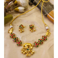 FS Collection Glamorous Pota Stone Elephant Ghungroo Necklace Set