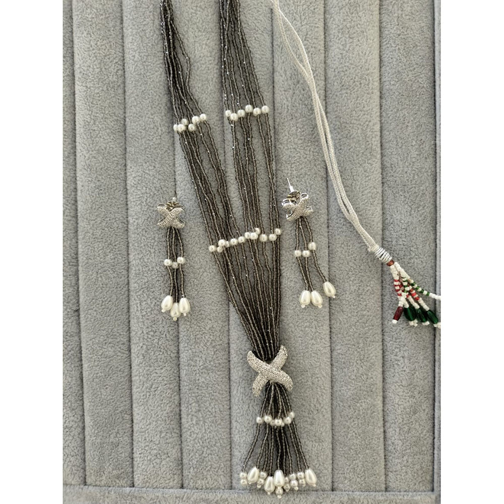 FS Collection Pearl And Beads Austrian Stone Long Necklace Set