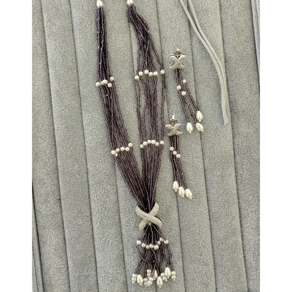 FS Collection Pearl And Beads Austrian Stone Long Necklace Set