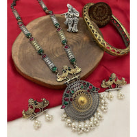 FS Collection Royal 2 Tone Plated Pota Stone Pearl And Long Necklace Set