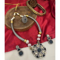 FS Collection Royal 2 Tone Plated Pota Stone Pearl And Beads Necklace Set