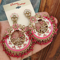 FS Collection Crystal Stone Meenakari Pearl Dangler Earrings