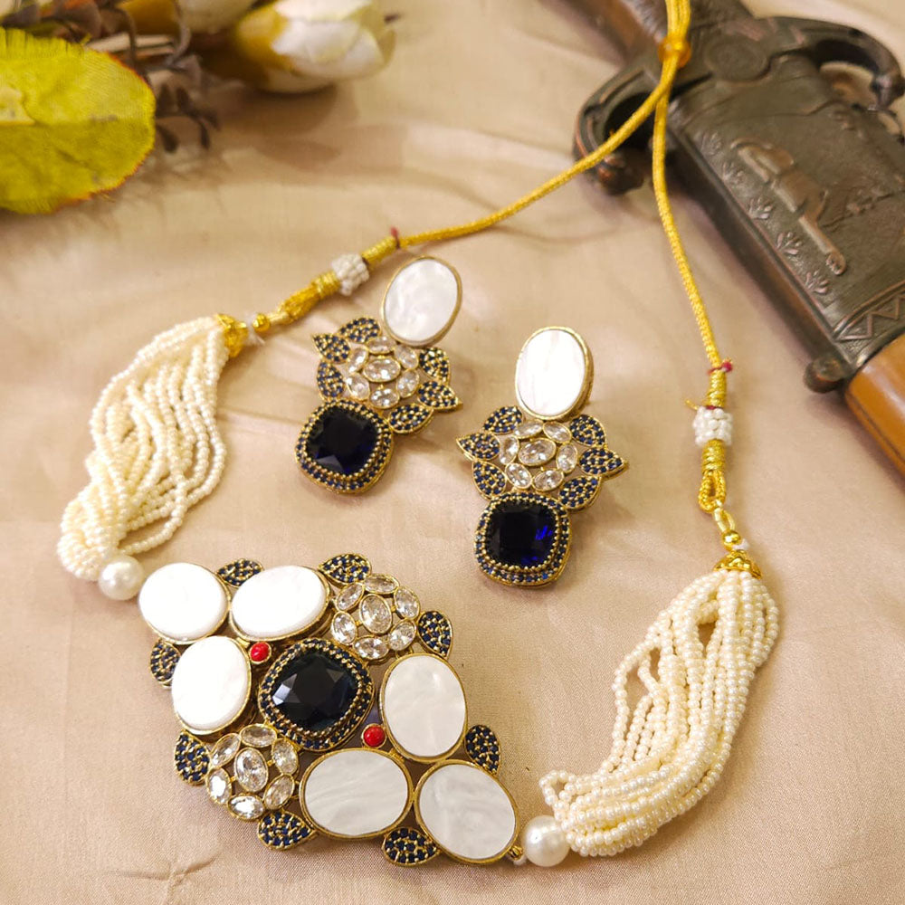 FS Collection Glamorous Pota Stone And Pearl Choker Necklace Set