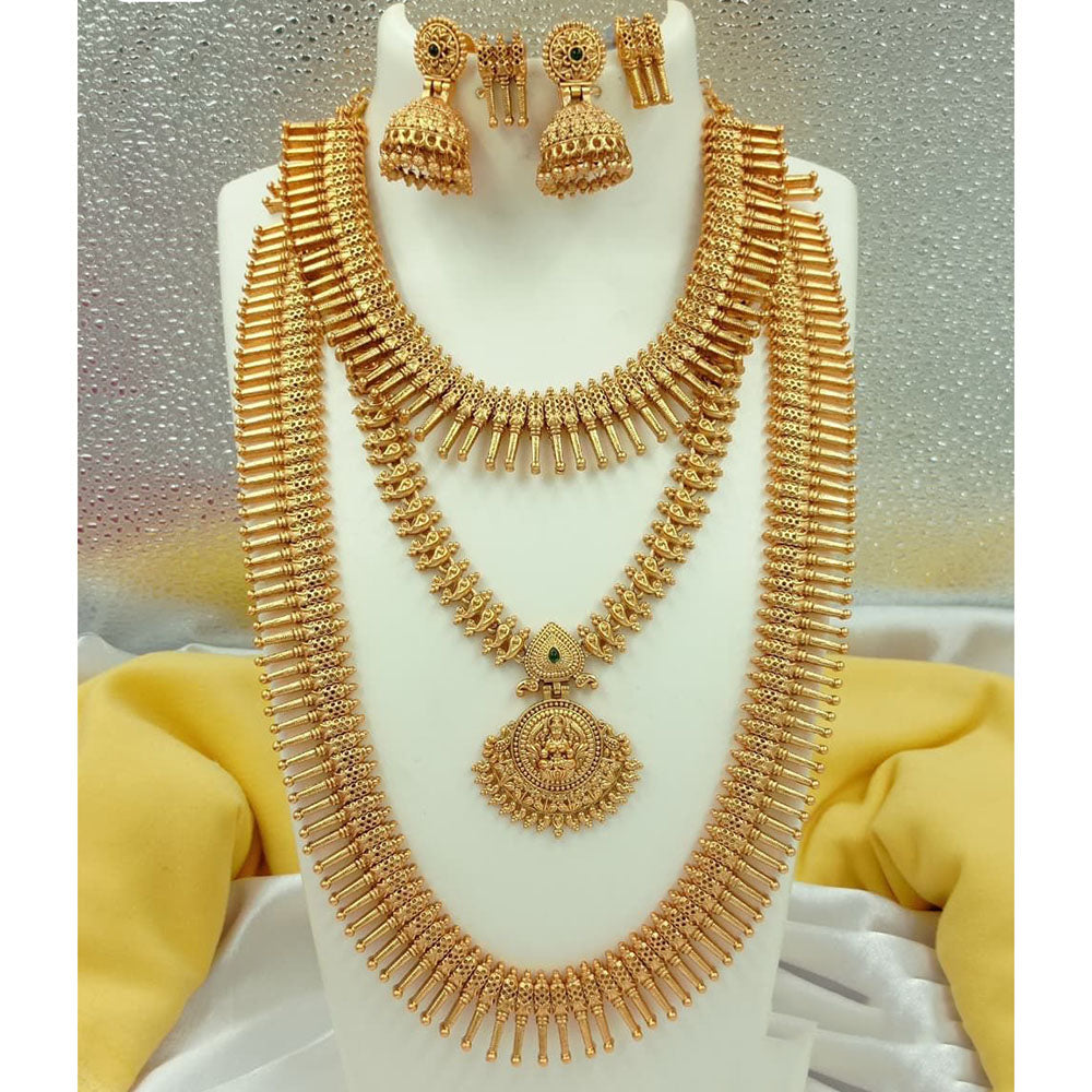 FS Collection Gold Plated Pota Stone Temple Long Necklace Combo Set