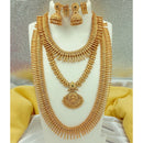 FS Collection Gold Plated Pota Stone Temple Long Necklace Combo Set