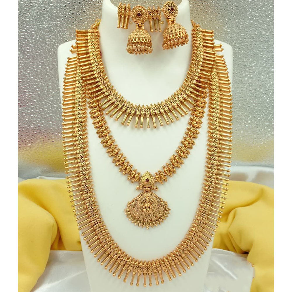 FS Collection Gold Plated Pota Stone Temple Long Necklace Combo Set
