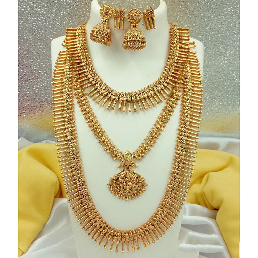 FS Collection Gold Plated Pota Stone Temple Long Necklace Combo Set
