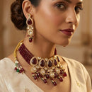 FS Collection Premium Kundan Stone Pearl And Beads Choker Necklace Set for Women