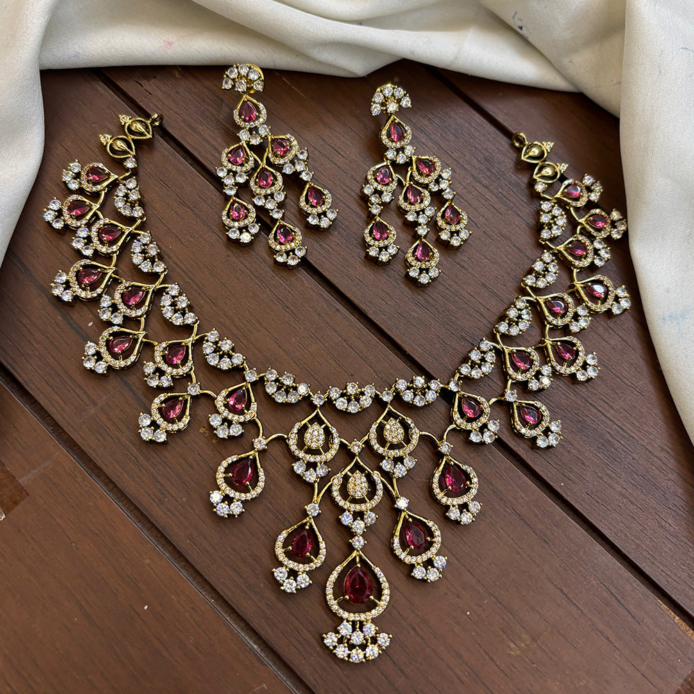 FS Collection Gold Plated AD Stone Necklace Set