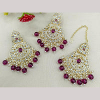 FS Collection Kundan Stone And Beads Dangler Earrings With Maangtikka