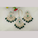 FS Collection Kundan Stone And Beads Dangler Earrings With Maangtikka