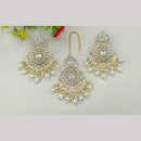 FS Collection Kundan Stone And Beads Dangler Earrings With Maangtikka