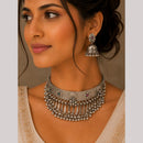 FS Collection Oxidised Plated Pota Stone And Pearl Choker Necklace Set