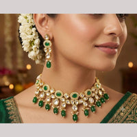 FS Collection Luxury Kundan Stone And Beads Choker Necklace Set