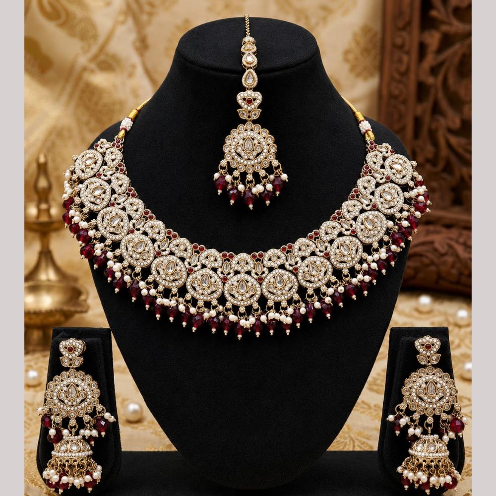 FS Collection Luxury Kundan Stone Pearl And Beads Necklace Set