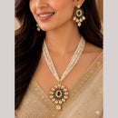 FS Collection Ethnic Gold Plated Kundan Stone And Pearl Chain Pendant Set