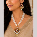 FS Collection Ethnic Gold Plated Kundan Stone And Pearl Chain Pendant Set