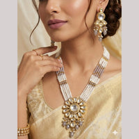 FS Collection Luxury Kundan Stone Pearl And Beads Long Necklace Set