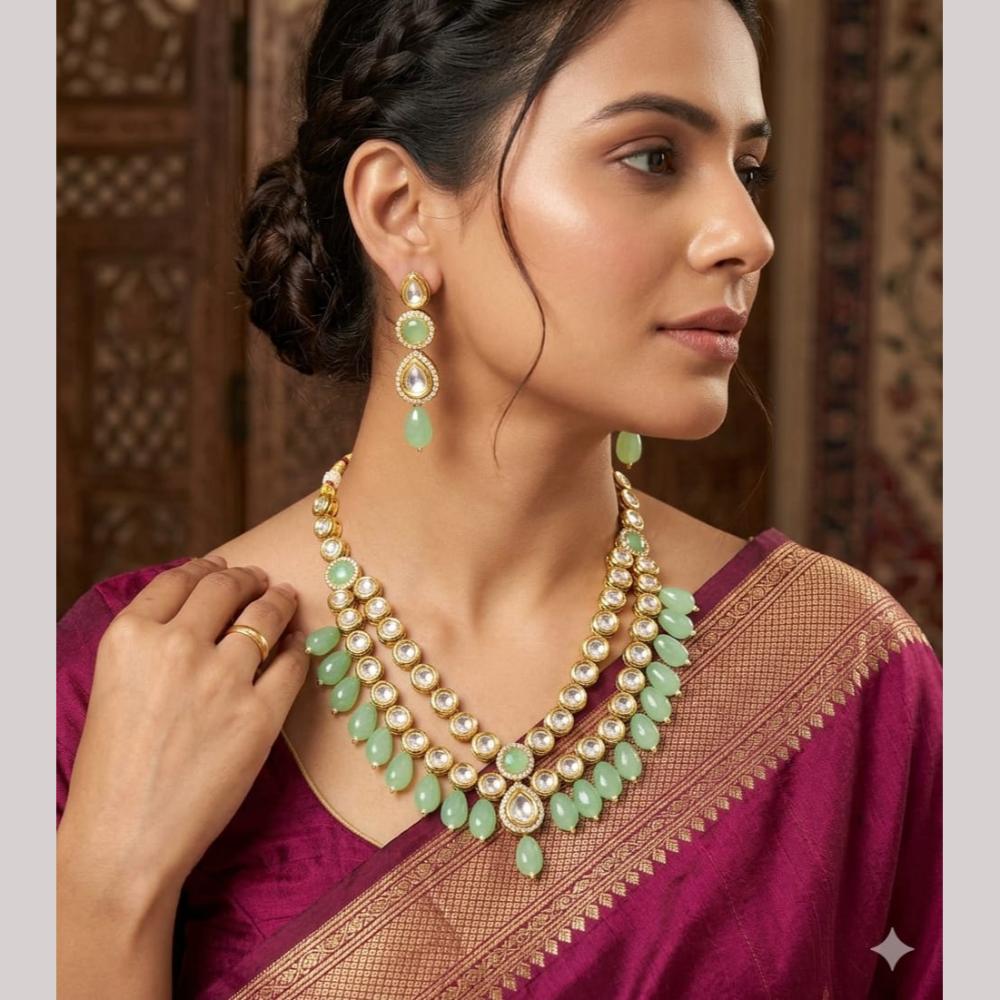 FS Collection Luxury Kundan Stone Pearl And Beads Necklace Set