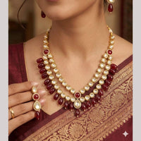 FS Collection Luxury Kundan Stone Pearl And Beads Necklace Set