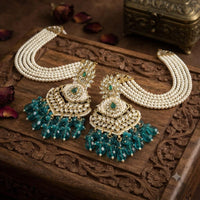FS Collection Festive Wear Kundan Stone And Kan Chain Dangler Earrings