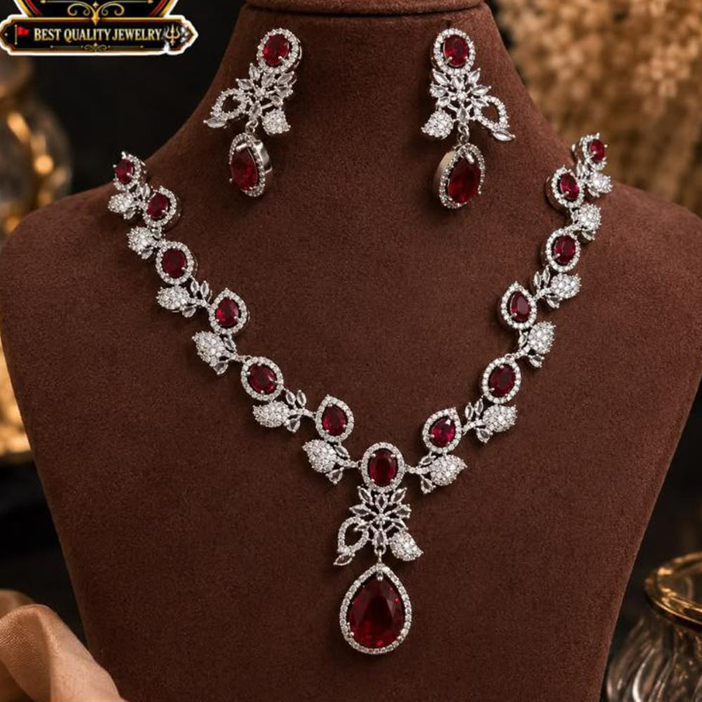 FS Collection Sparkling American Diamond Jewellery Set for Women