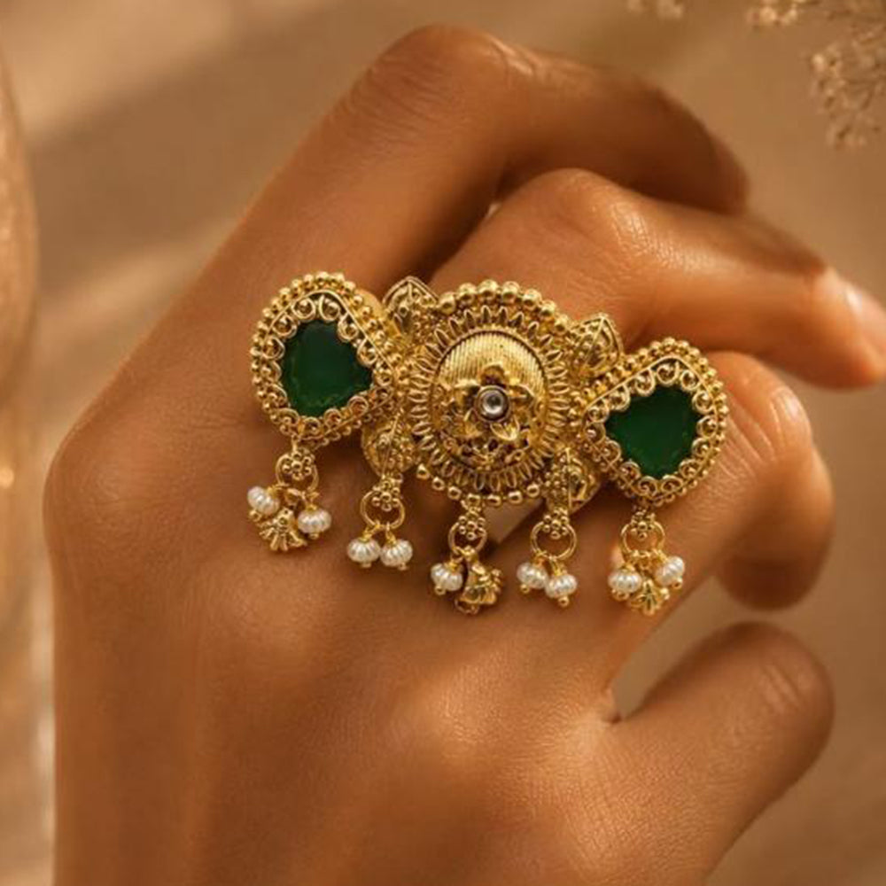 FS Collection Designer Pota Stone And Pearl Statement Ring for Women