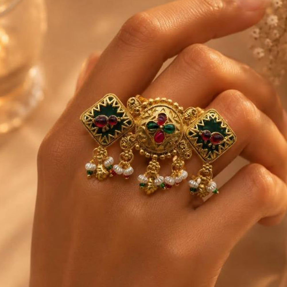 FS Collection Designer Pota Stone And Pearl Statement Ring for Women