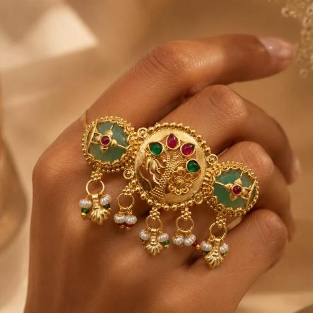 FS Collection Designer Pota Stone And Pearl Statement Ring for Women