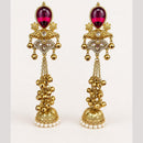 FS Collection Antique Style Pota Stone And Pearl Ghungroo Kashmiri Jhumki Earrings