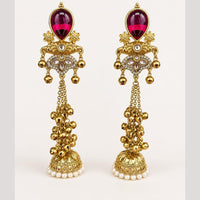 FS Collection Antique Style Pota Stone And Pearl Ghungroo Kashmiri Jhumki Earrings