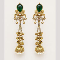 FS Collection Antique Style Pota Stone And Pearl Ghungroo Kashmiri Jhumki Earrings