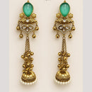 FS Collection Antique Style Pota Stone And Pearl Ghungroo Kashmiri Jhumki Earrings
