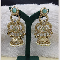 FS Collection Antique Style Pota Stone And Pearl Ghungroo Kashmiri Jhumki Earrings