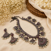 FS Collection Vintage Oxidised Plated Pota Stone Necklace Set for Women & Girls