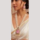 FS Collection Sparkling American Diamond And Pearl Long Necklace Set